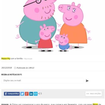Após acusações de subversão, China vai celebrar ano do porco com filme de Peppa Pig – Folha de S. Paulo (On-line)