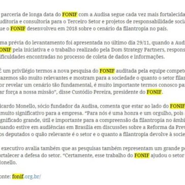 AUDISA VALIDA NOVA PESQUISA DO FONIF SOBRE O SETOR FILANTRÓPICO – Fehosp
