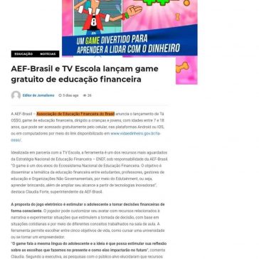 AEF-Brasil e TV Escola lançam game gratuito de educação financeira- Opiniao Baiana