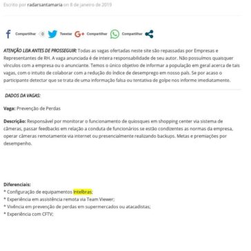 Vaga para Prevenção de Perdas- Radar Santa Maria