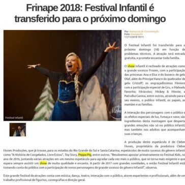 Frinape 2018: Festival Infantil é transferido para o próximo domingo – Jornal Bom Dia