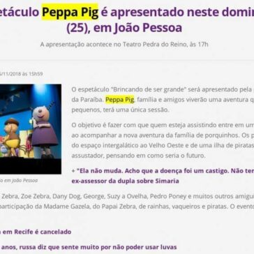 Espetáculo Peppa Pig é apresentado neste domingo (25), em João Pessoa -Portal T5