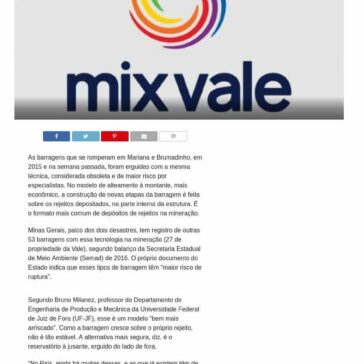 Barragens que ruíram em Brumadinho e Mariana tinham modelo ultrapassado- Mix Vale