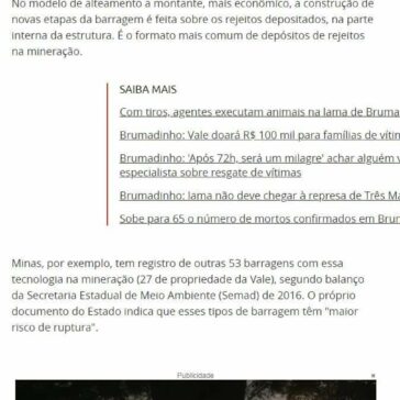 Obsoleta, técnica de construção de barragem era a mesma em Brumadinho e Mariana- Terra