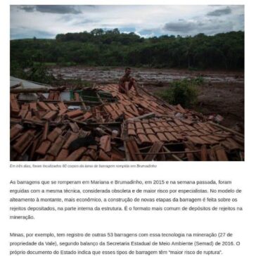 Técnica de construção de barragem era igual em Brumadinho e Mariana – Minas Hoje