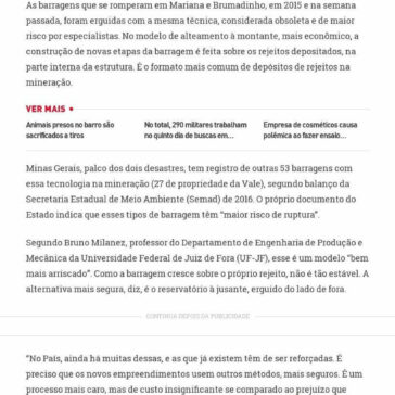 Barragens que ruíram em Brumadinho e Mariana tinham modelo ultrapassado – Aqui Notícias