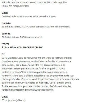 Programação Janeiro 2019 Teatro Iguatemi – RMC Urgente