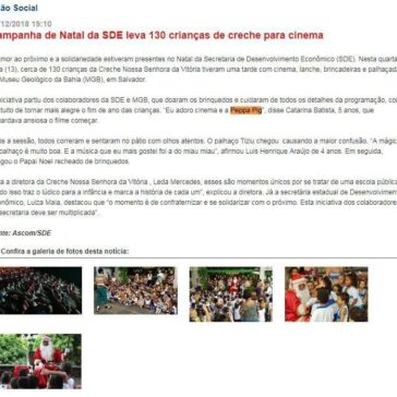 Campanha de Natal da SDE leva 130 crianças de creche para cinema – Secom