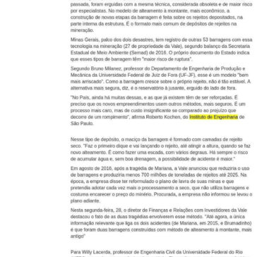 Barragens que ruíram em Brumadinho e Mariana tinham modelo ultrapassado- Diario do Sudoeste