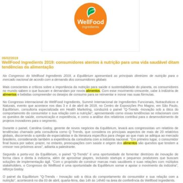 WellFood Ingredients 2019: consumidores atentos à nutrição para uma vida saudável ditam tendências da alimentação – Feiras do Brasil