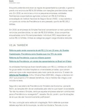 Renúncias previdenciárias vão tirar R$ 54 bi dos cofres do INSS em 2019- Diário de Notícias (On-line)