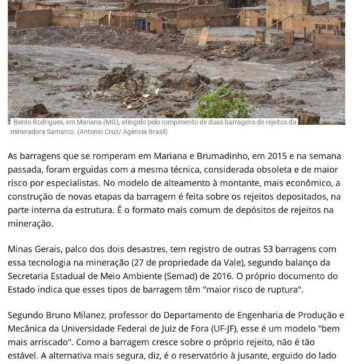 Barragens que ruíram em Brumadinho e Mariana tinham modelo ultrapassado- Dom Total