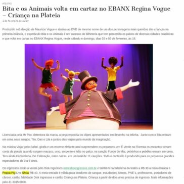 Bita e os Animais volta em cartaz no EBANX Regina Vogue – Criança na Plateia