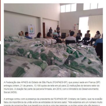 Feapaes/SP entrega leites para entidades de Franca- Estilo AP