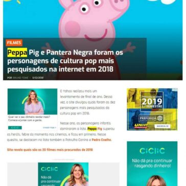 Peppa Pig e Pantera Negra foram os personagens de cultura pop mais pesquisados na internet em 2018
