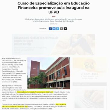Curso de Especialização em Educação Financeira promove aula inaugural na UFPB- Repórter PB