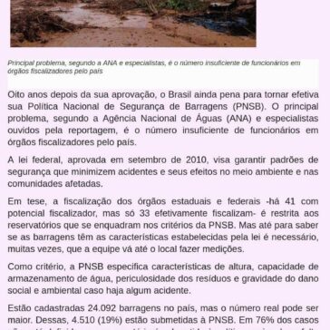 Brasil tem dificuldade em implementar Política Nacional de Segurança de Barragens -Tribuna Amapaense