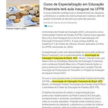 Curso de Especialização em Educação Financeira terá aula inaugural na UFPB -Revista Edificar