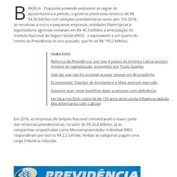 Isenções previdenciárias vão fazer INSS abrir mão de R$ 54 bilhões no ano- Agora RN