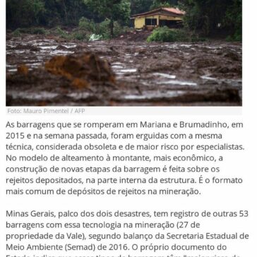 Barragens que ruíram em Brumadinho e Mariana tinham modelo ultrapassado- Pernambuco.com