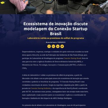 Ecossistema de inovação discute modelagem do Conexão Startup Brasil- Agencia Brasileira de Desenvolvimento Industrial