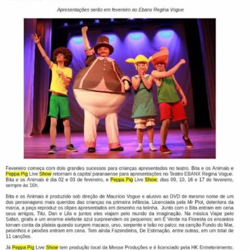 Espetáculos licenciados de Peppa Pig e Mundo Bita voltam em temporada em Curitiba – Curitiba em Destaque