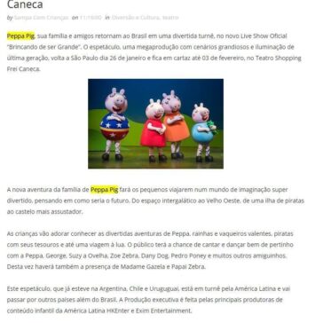 Peppa Pig em nova aventura no Teatro Shopping Frei Caneca – Sampa Com Criança