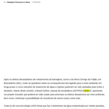 Startup brasileira desenvolve projeto de descontaminação da água contendo metais pesados- E-Commerce News