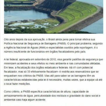 Lei de segurança de barragens patina há 8 anos- LF News