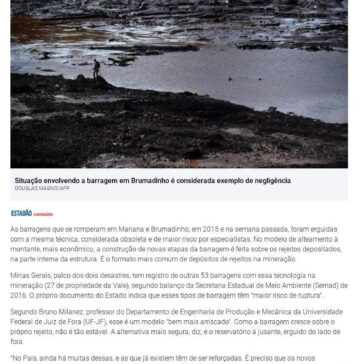 Barragens que ruíram em Brumadinho e Mariana tinham modelo ultrapassado -Jornal do Comércio