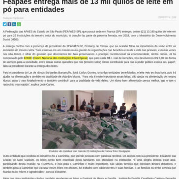 Feapaes entrega mais de 13 mil quilos de leite em pó para entidades- Pop Mundi