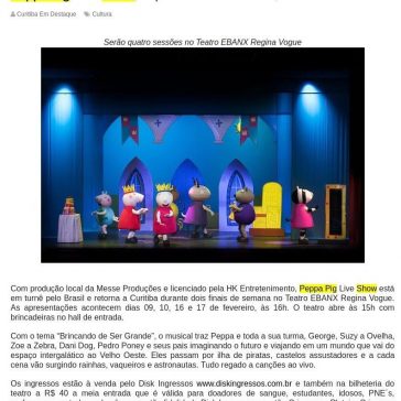 Peppa Pig Live Show, espetáculo licenciado, retorna a Curitiba – Curitiba em Destaque