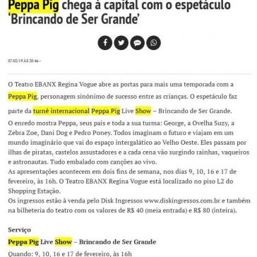 Para os pequenos Peppa Pig chega à capital com o espetáculo “Brincando de Ser Grande? – BemParaná