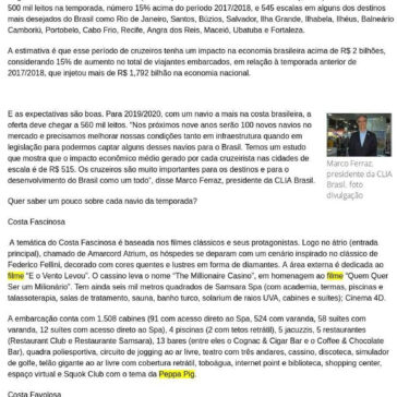 Saiba tudo sobre a temporada de cruzeiros 2018/2019 no Brasil -Blog Tânia Müller