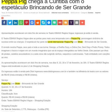 Peppa Pig chega a Curitiba com o espetáculo Brincando de Ser Grande – SEGS