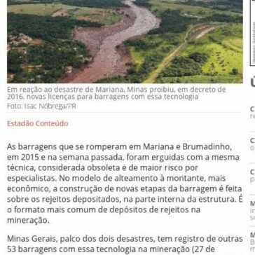 Barragens que ruíram em Brumadinho e Mariana tinham modelo ultrapassado- Jornal do Commércio