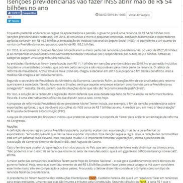 Isenções previdenciárias vão fazer INSS abrir mão de R$ 54 bilhões no ano- Blog Jair Sampaio