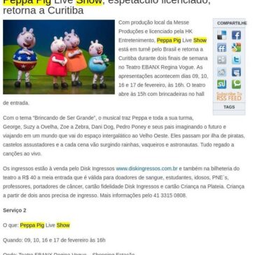 Peppa Pig Live Show, espetáculo licenciado, retorna a Curitiba – Eco Curitiba