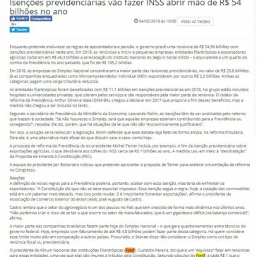 Isenções previdenciárias vão fazer INSS abrir mão de R$ 54 bilhões no ano- Dj Deivid Araujo