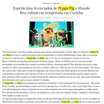 Espetáculos licenciados de Peppa Pig e Mundo Bita voltam em temporada em Curitiba – Mãe Mamãe