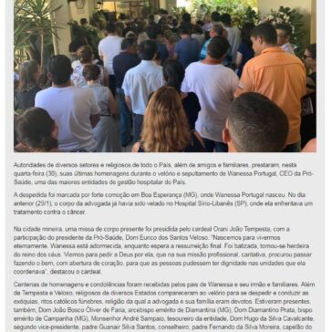 Autoridades se despedem, em Minas Gerais, de Wanessa Portugal, CEO da Pró-Saúde- Pró-Saúde