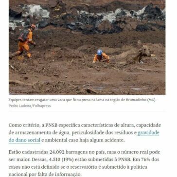 Lei de segurança de barragens, aprovada há oito anos, ainda patina -Folha de S. Paulo