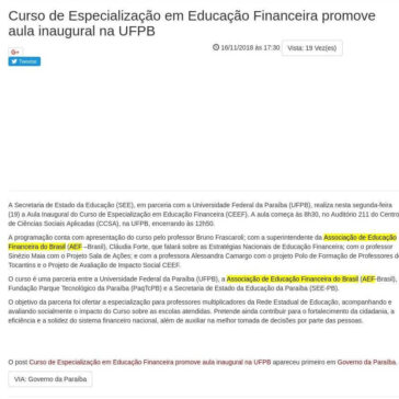 Curso de Especialização em Educação Financeira promove aula inaugural na UFPB- Zero83