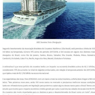 Saiba tudo sobre a temporada de cruzeiros 2018/2019 no Brasil- Portal Turismo Total