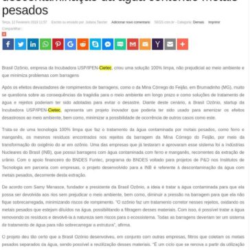 Startup brasileira desenvolve projeto de descontaminação da água contendo metais pesados- SEGS