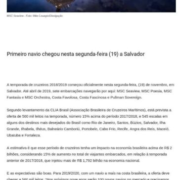 Saiba tudo sobre temporada de cruzeiros 2018/2019 no Brasil -O Concierge