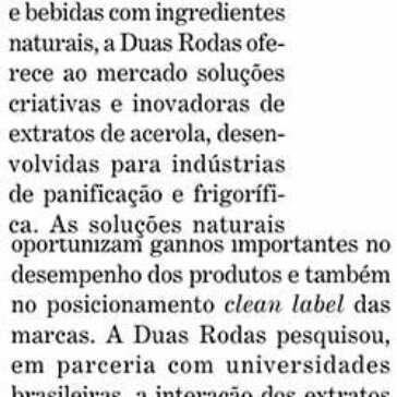 Duas Rodas Soluções Clean Label para cárneos e panificação