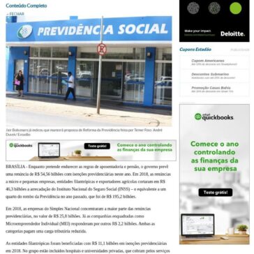 Renúncias previdenciárias vão tirar R$ 54 bi dos cofres do INSS em 2019 -O Estado de S. Paulo (Online)