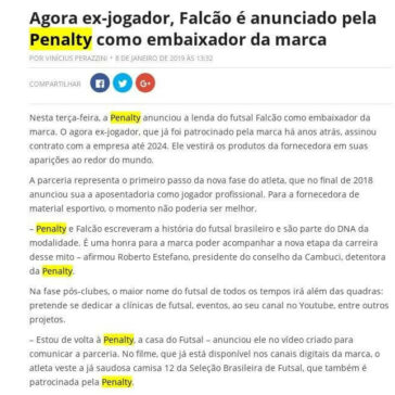 Agora ex-jogador, Falcão é anunciado pela Penalty como embaixador da marca- LanceNet