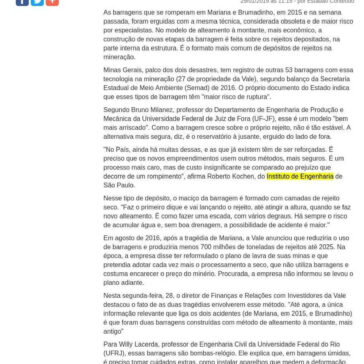 Barragens que ruíram em Brumadinho e Mariana tinham modelo ultrapassado- Jornal do Oeste